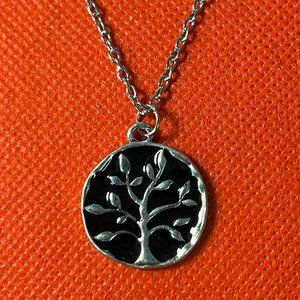 Ralph Waldo Emerson Friend Quote with Tree Round Silver Tone Pendant Necklace